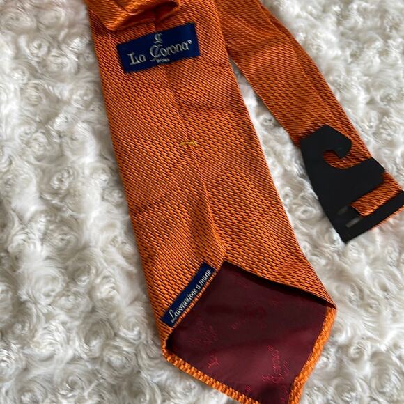 La Corona Roma  Men’s Silk Tie Orange Made in Italy - Picture 3 of 7